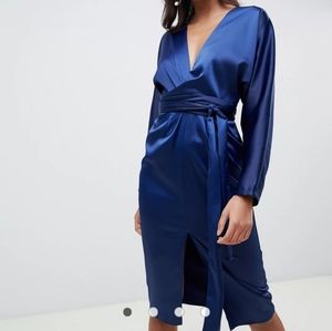 ASOS DESIGN satin midi dress with batwing sleeve.